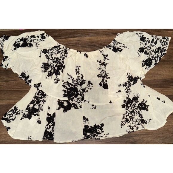 Lulus Off-The-Shoulder Floral Crop Top Sz S - Picture 4 of 5